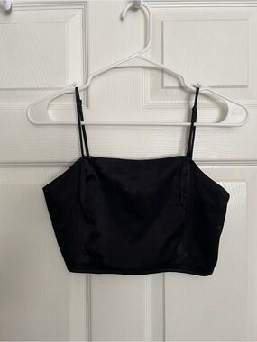 Blue Blush Womens size Small Black Satin Spaghetti Strap Crop Top